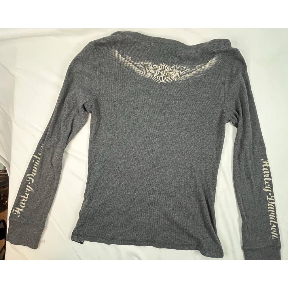 Harley Davidson Henley Shirt Women's L Gray Long Sleeve Biker Motorcycles - Picture 12 of 12